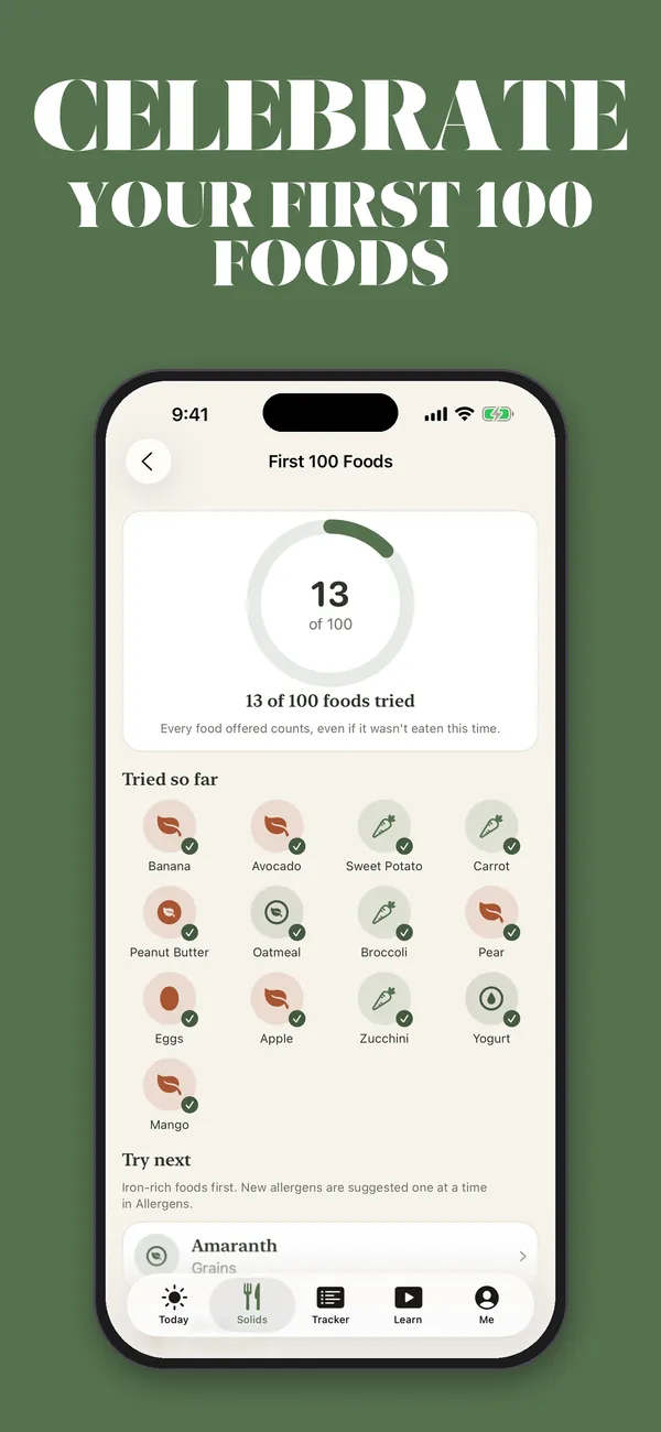 BabyJoy First 100 foods progress ring