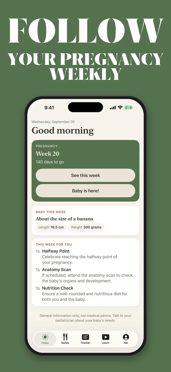 BabyJoy pregnancy week-by-week screen